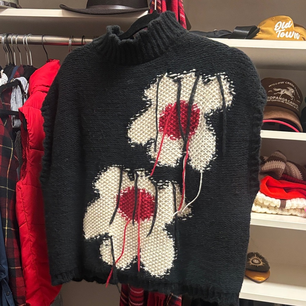 Cider Black Sweater with White and Red Design